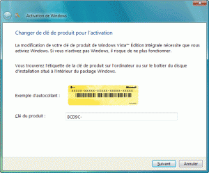 Installation de la licence de Windows Vista